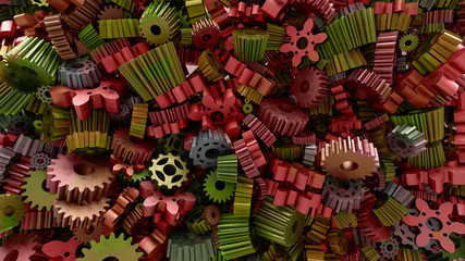 3d rendering background with random form of gear and cogwheels