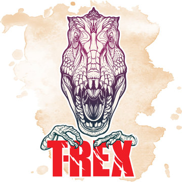 Tyrannosaurus roaring head with t-rex sign on Grunge background