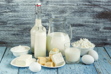 Set of different milk products