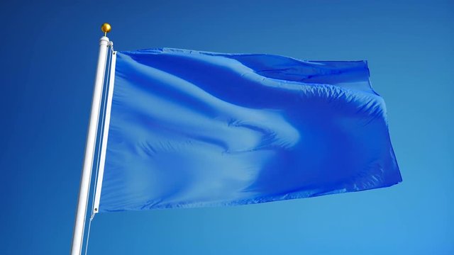 Light blue flag waving in slow motion against blue sky, seamlessly looped, close up, isolated on alpha channel with black and white luminance matte, perfect for film, news, digital composition