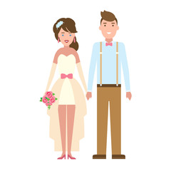 Isolated young beautiful newweddies couple on white background. Happy smiling couple.