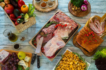 Raw meat and knifes. Mushrooms and green herbs. French cheese and chanterelles. Which taste you like more.