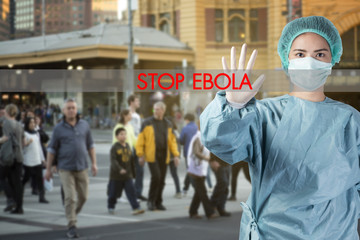 scientist in safety suit.stop ebola concept