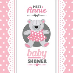 Pink baby shower card with a teddy bear