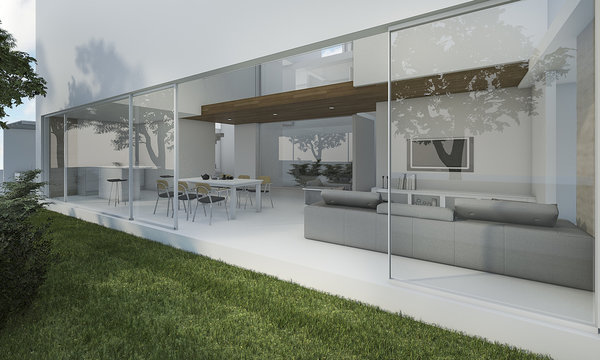 3d rendering outdoor garden near nice wood modern living room