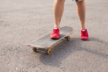 The woman is skating
