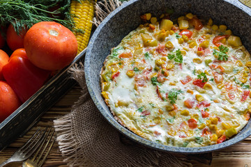 Spanish tortilla with fresh vegetables