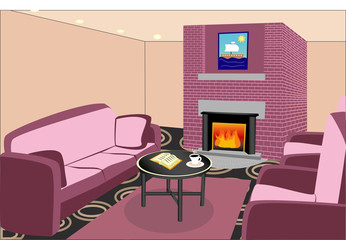 Interior living room with fireplace