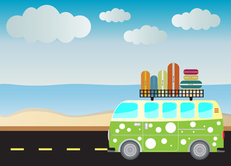  Vintage Passenger van car with Seascape background