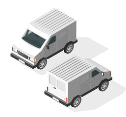 Set of Isolated High Quality Isometric City Elements. Van with Shadows on White Background.