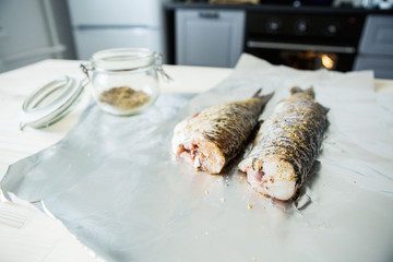 fish cooking in the oven, ide, pike
