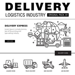 Modern delivery industry pack. Thin line icons set logistic network . Transport set collection with global industry elements. Premium quality vector symbol. Stroke pictogram for web design.