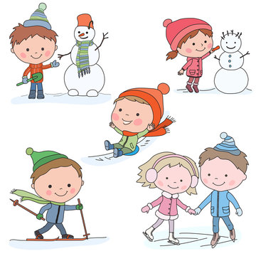 Collection of kids in winter