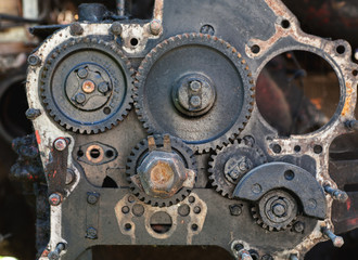 Fototapeta na wymiar Dirty disassembled engine