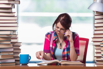 Young woman student preparing for college exams