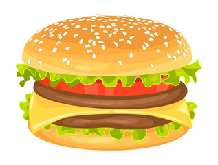 Modern flat design vector illustration of big hamburger on white background
