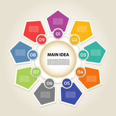 Vector infographic. Template for diagram, graph, presentation and chart. Business concept with 9 options, parts, steps or processes. Vector diagram. Progress background.