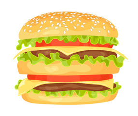 Modern flat design vector illustration of big hamburger on white background