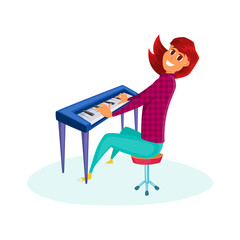 Girl playing the piano. Cartoon vector illustration of teenage girl playin on piano. Isolated on white