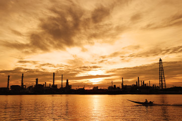 Oil refinery industry at sunset time, Thailand