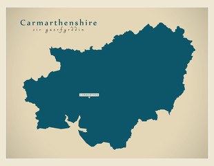 Modern Map - Carmarthenshire Wales UK