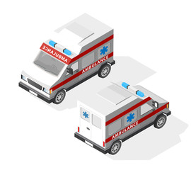 Isometric Ambulance with Shadows on White Background. 