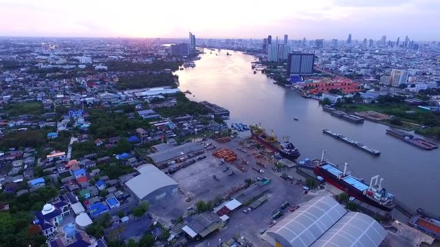 aerial view of bhumiphol bridge important landmark in bangkok thailand