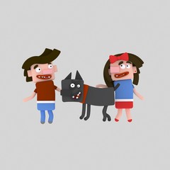 Illustration 3d, pet, dog, friends