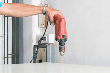 Wood drill bit and head closeup
