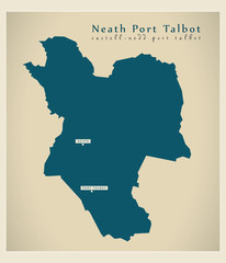 Modern Map - Neath Port Talbot Wales UK