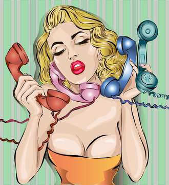 Sexy Pin-up woman with phone answer the calls