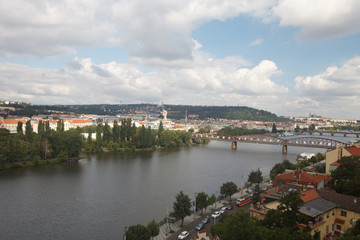 Fototapeta na wymiar View of the River Vltava and the railway bridge. Prague