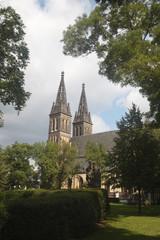 View of the famous basilica of St Peter and St Paul in Vysehrad fortress in Prague
