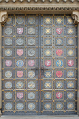 Detail of the door of gothic church of St. Peter and Paul on Vysehrad in Prague
