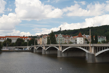 Jirasek Bridge on the Vltava river in Prague
