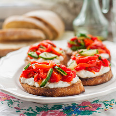 Rоasted Pepper, Cucumber and Feta Bruschetta