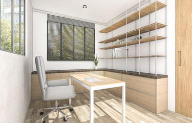 3d rendering wood working room with outdoor atmosphere
