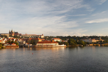 Fototapeta na wymiar Early morning. View of Prague Castle from the River Vlata 