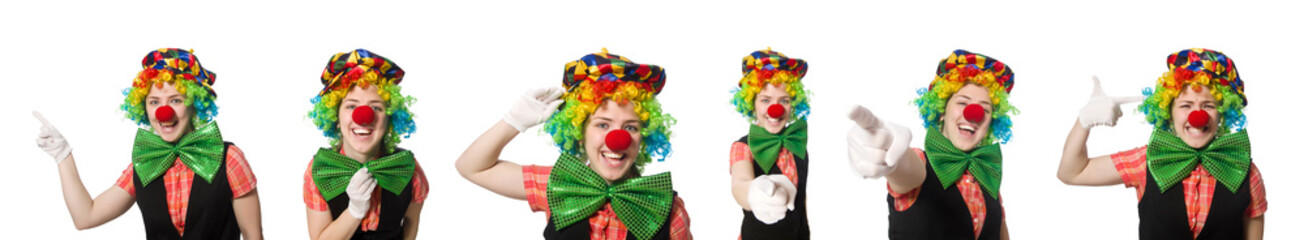 Female clown isolated on white
