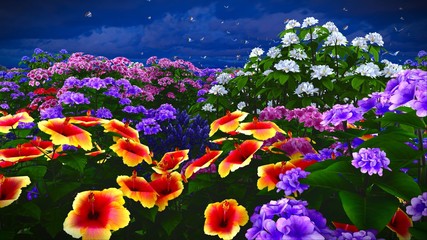 Obraz na płótnie Canvas Summer wildflowers on meadow 3d rendering