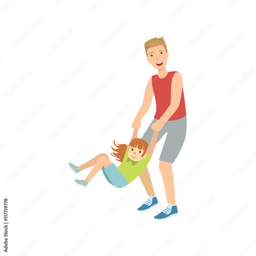 Sticker Dad Spinning His Daughter Holding Her Wrists