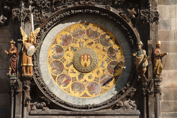 Historical medieval astronomical Clock in Prague on Old Town Hall
