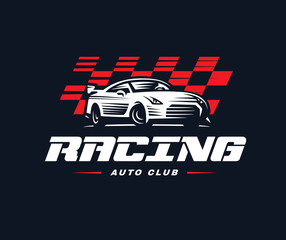 Sport car logo illustration on dark background.