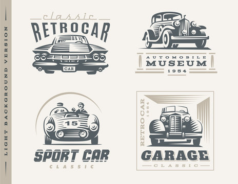 Classic cars illustrations on light background