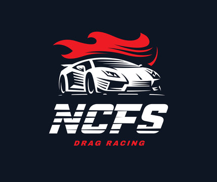 Sport car logo illustration. Drag racing.