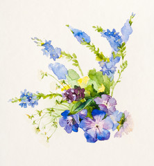 Watercolor painting of colorful bouquet of wildflowers