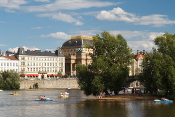 Fototapeta na wymiar View over the river Vltava at the National Theatre. Prague, Czech 