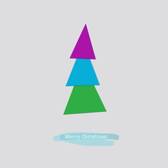 Merry Christmas card with blue pink green tree