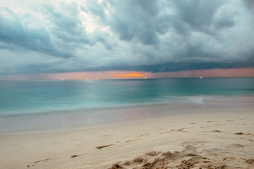 long exposure Colorful dawn over the sea in Bali, Indonesia. Nature sunset at a beach composition.