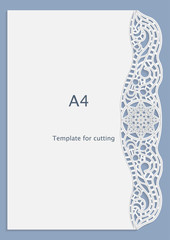 A4 paper lace greeting card, white pattern, cut-out template,  template congratulation, perforation pattern,  vector